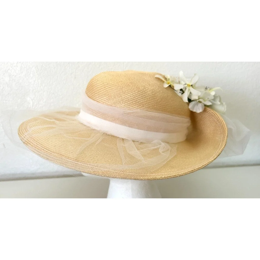 Betmar Cream Straw Hat with Floral Detail Betmar Cream Straw Hat with Floral Detail main image 2
